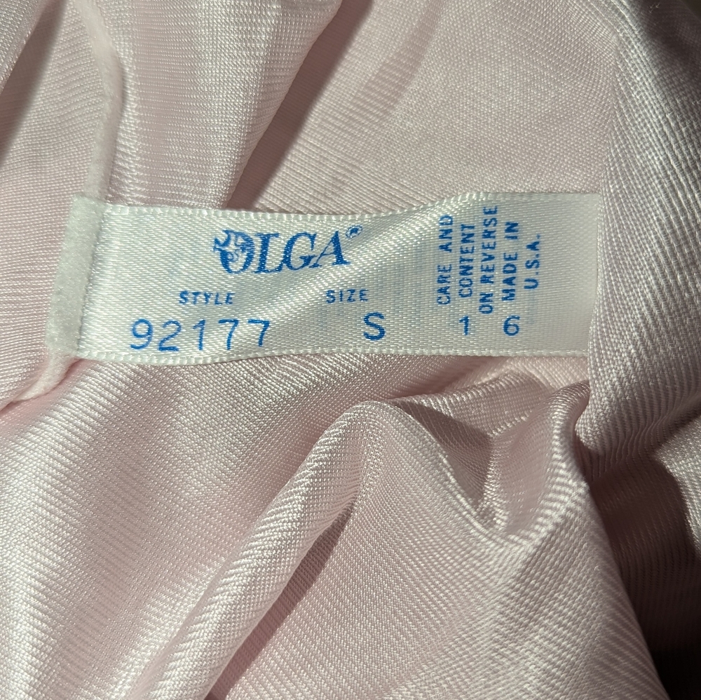 Vintage Olga Light Pink Peignoir Nightgown Small Lace Ribbon Nylon Spandex - Picture 7 of 12